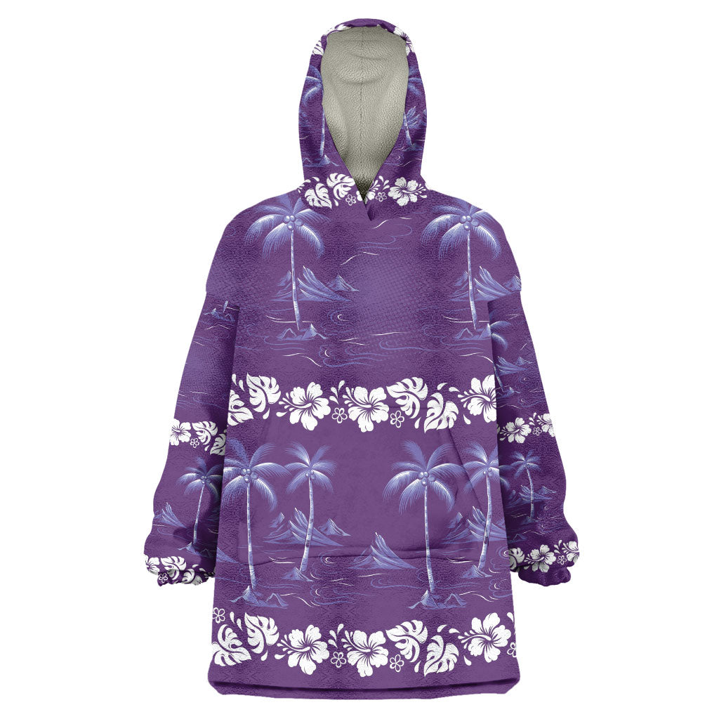 Purple Hawaii Palm Tree Hibiscus Wearable Blanket Hoodie Fantasy Summer Vibe LT01 One Size Purple - Polynesian Pride