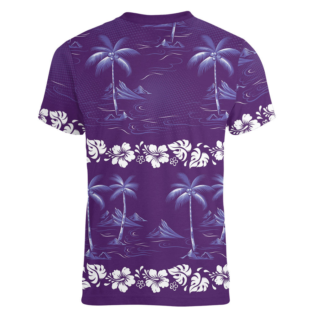 Purple Hawaii Palm Tree Hibiscus Women V-Neck T-Shirt Fantasy Summer Vibe LT01 - Polynesian Pride