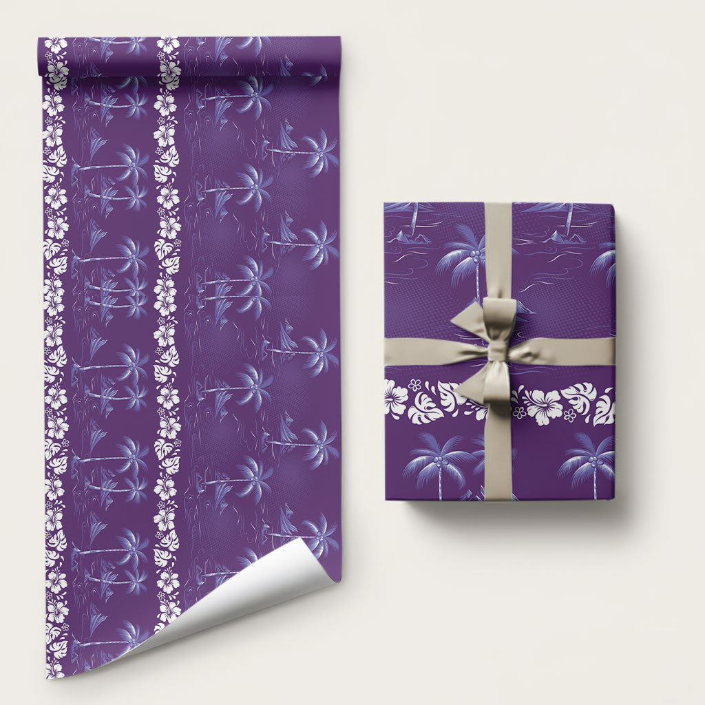 Purple Hawaii Palm Tree Hibiscus Wrapping Paper Fantasy Summer Vibe LT01 58" × 23" Purple - Polynesian Pride