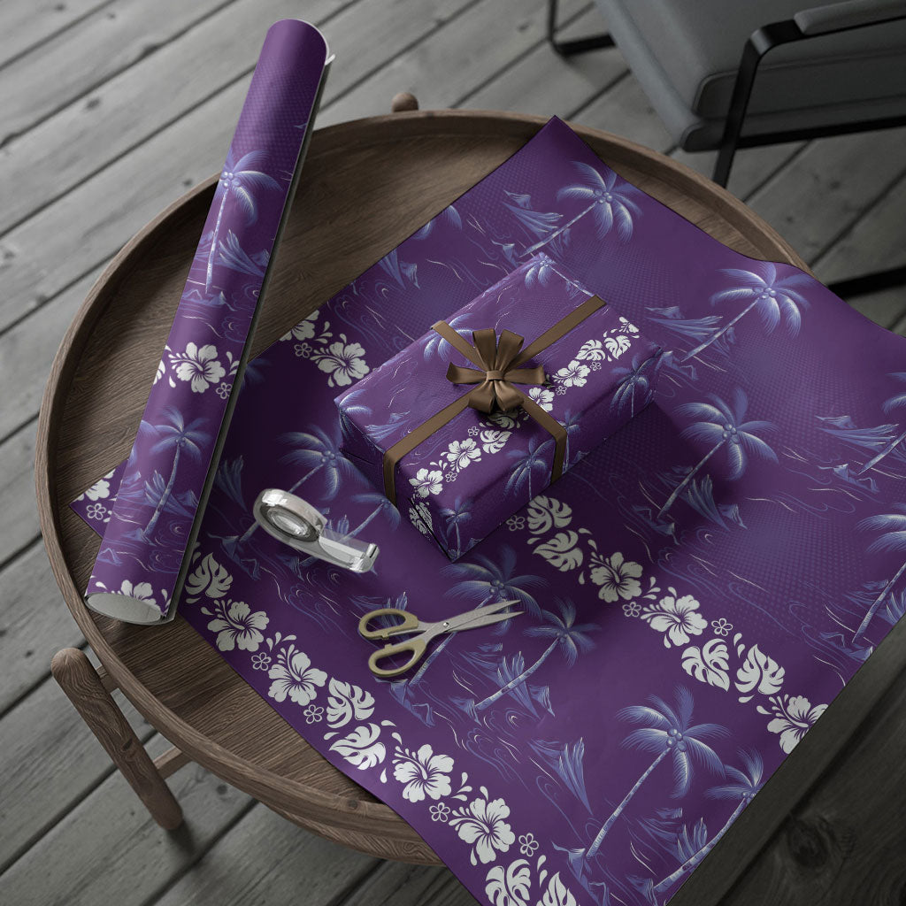 Purple Hawaii Palm Tree Hibiscus Wrapping Paper Fantasy Summer Vibe LT01 - Polynesian Pride