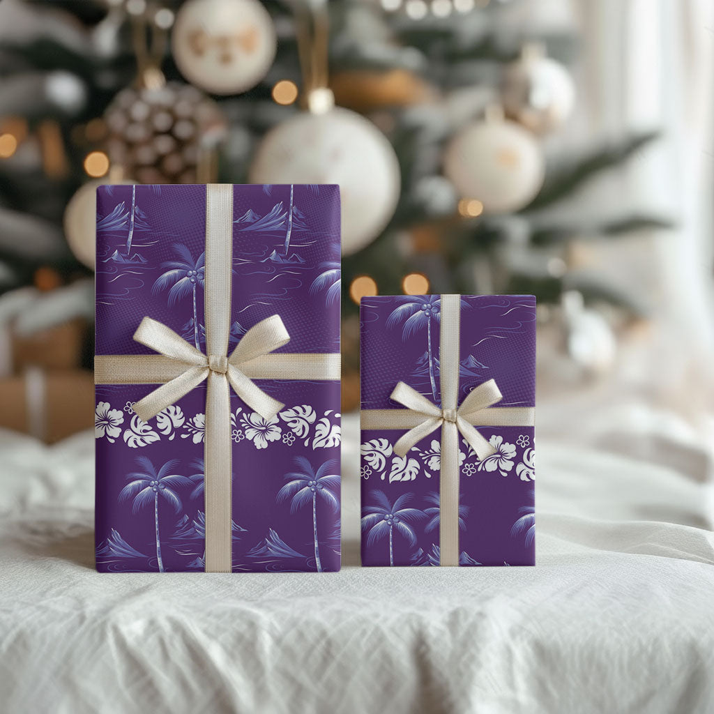 Purple Hawaii Palm Tree Hibiscus Wrapping Paper Fantasy Summer Vibe LT01 - Polynesian Pride