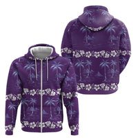 Purple Hawaii Palm Tree Hibiscus Zip Hoodie Fantasy Summer Vibe