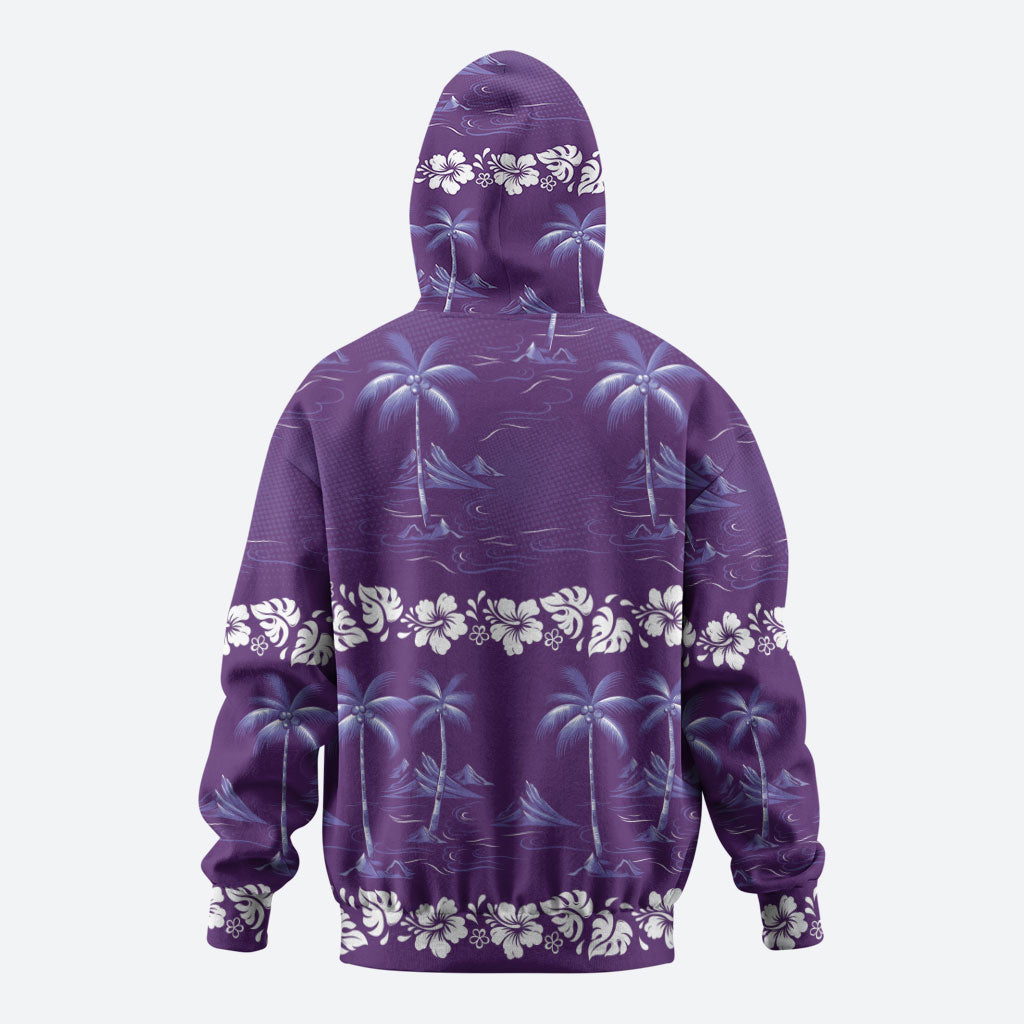 Purple Hawaii Palm Tree Hibiscus Zip Hoodie Fantasy Summer Vibe