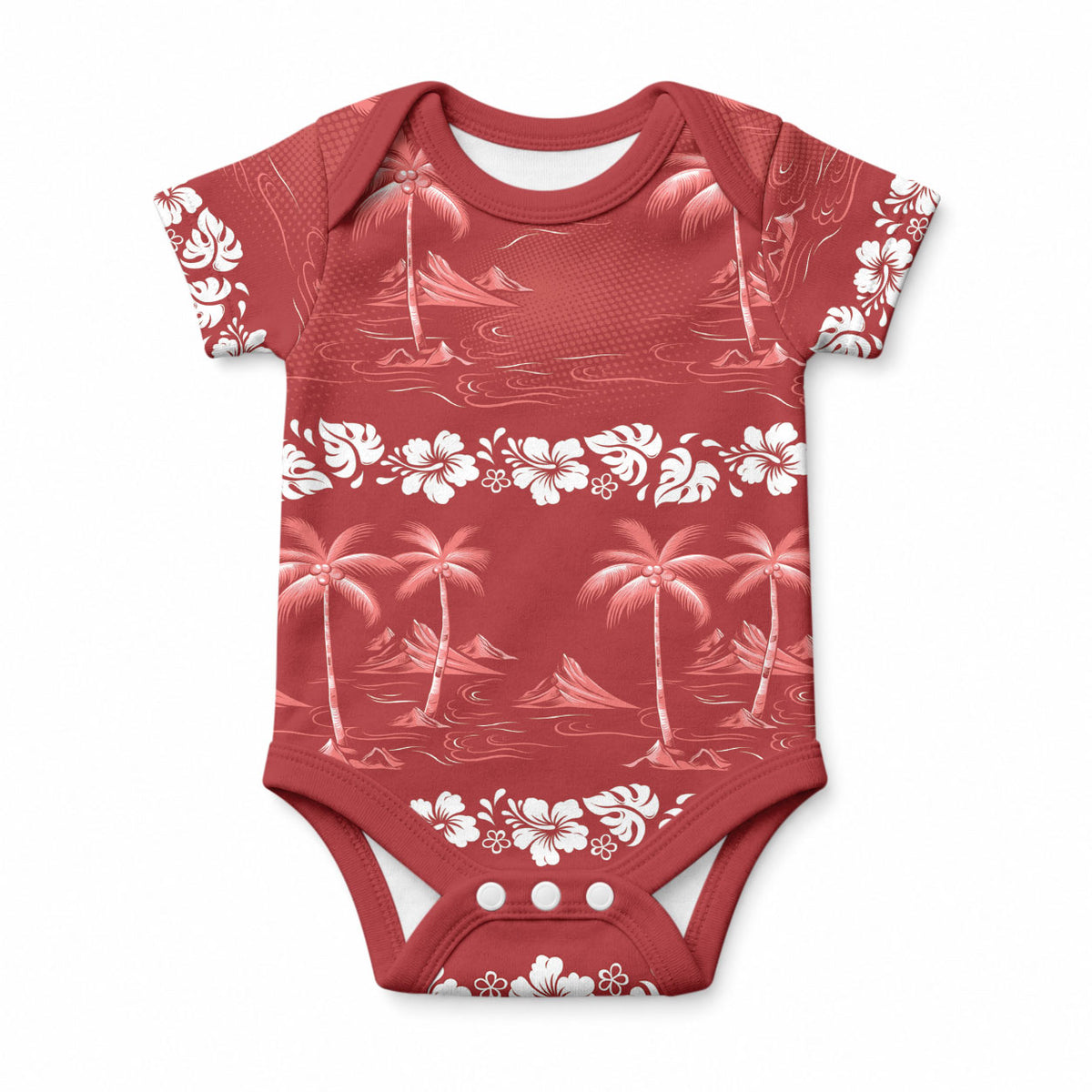 Red Hawaii Palm Tree Hibiscus Baby Onesie Fantasy Summer Vibe