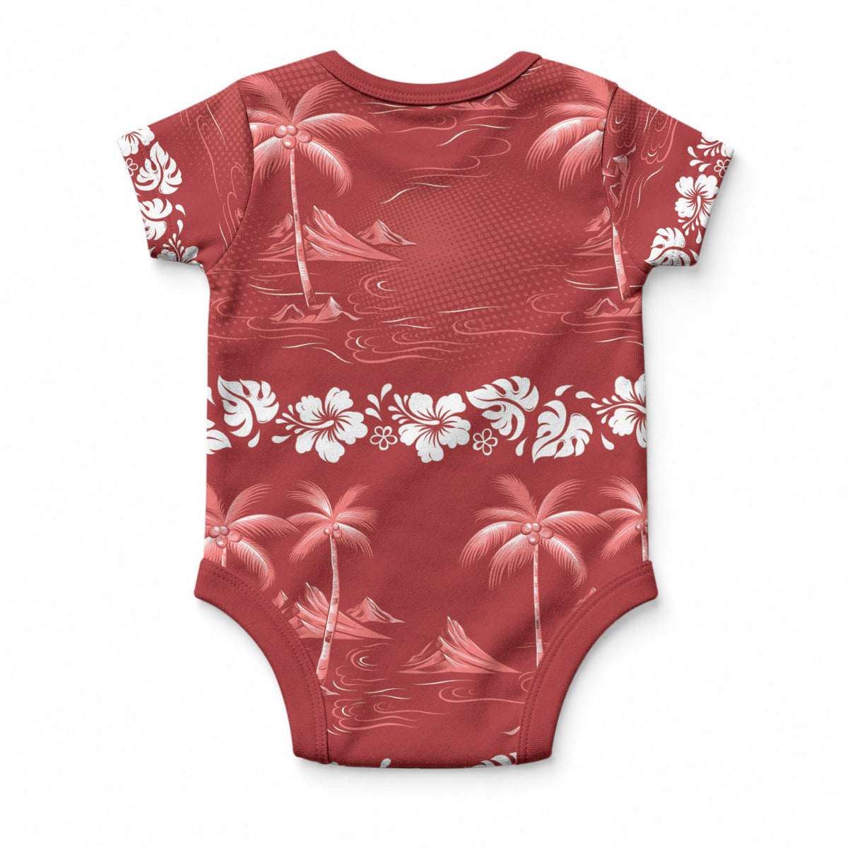 Red Hawaii Palm Tree Hibiscus Baby Onesie Fantasy Summer Vibe