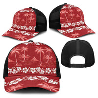 Red Hawaii Palm Tree Hibiscus Baseball Net Cap Fantasy Summer Vibe LT01 - Polynesian Pride