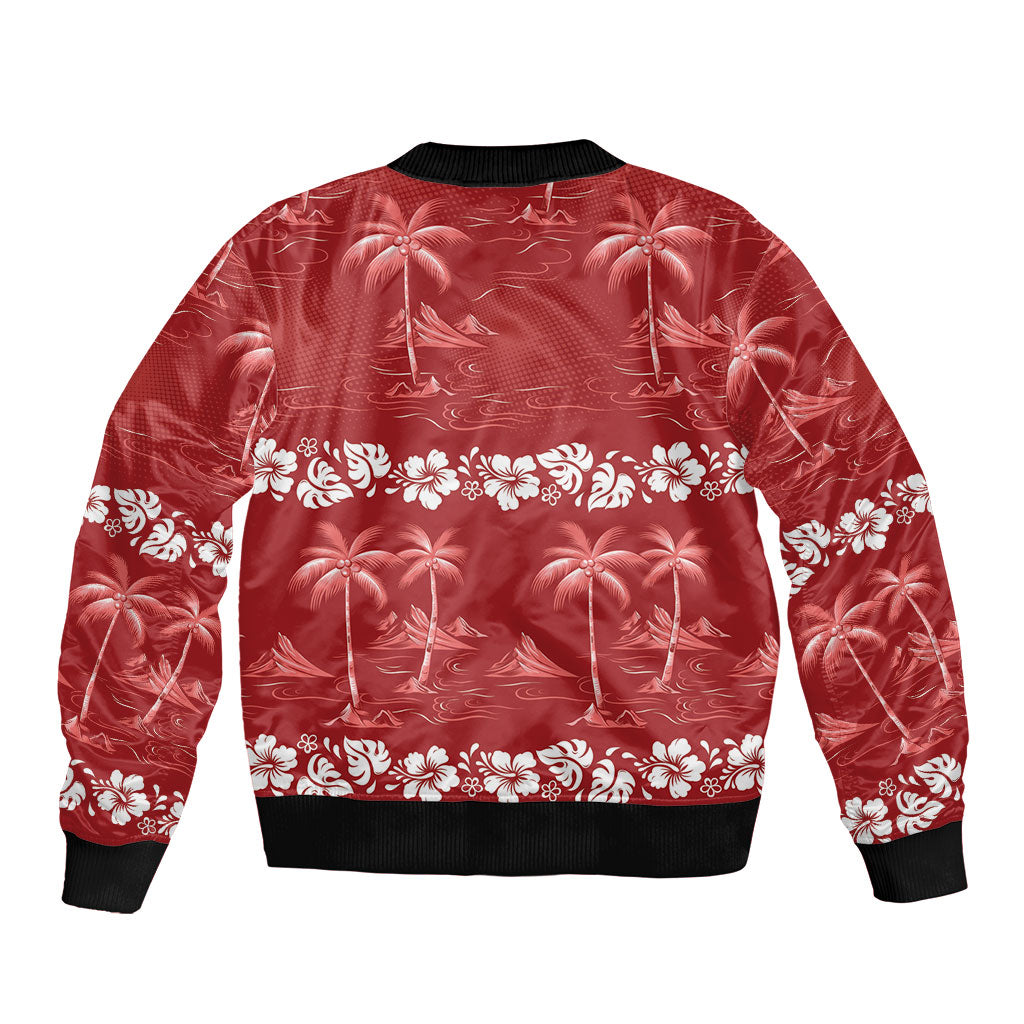 Red Hawaii Palm Tree Hibiscus Bomber Jacket Fantasy Summer Vibe LT01 - Polynesian Pride