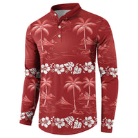 Red Hawaii Palm Tree Hibiscus Button Sweatshirt Fantasy Summer Vibe LT01 - Polynesian Pride