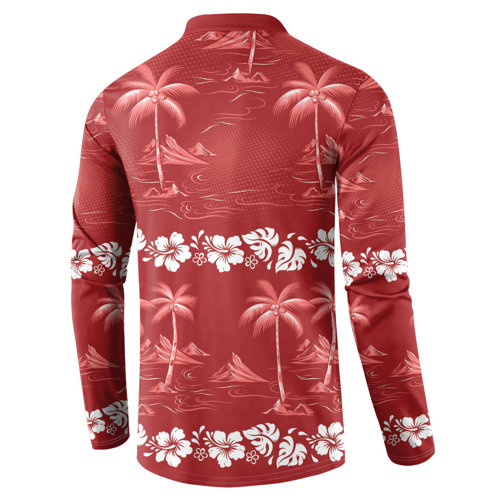 Red Hawaii Palm Tree Hibiscus Button Sweatshirt Fantasy Summer Vibe LT01 - Polynesian Pride