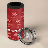 Red Hawaii Palm Tree Hibiscus 4 in 1 Can Cooler Tumbler Fantasy Summer Vibe