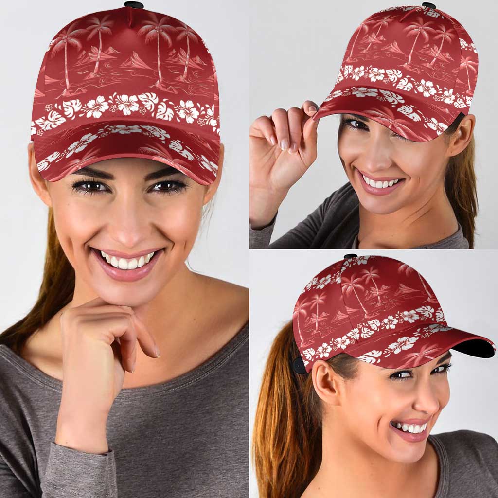 Red Hawaii Palm Tree Hibiscus Classic Cap Fantasy Summer Vibe LT01 - Polynesian Pride