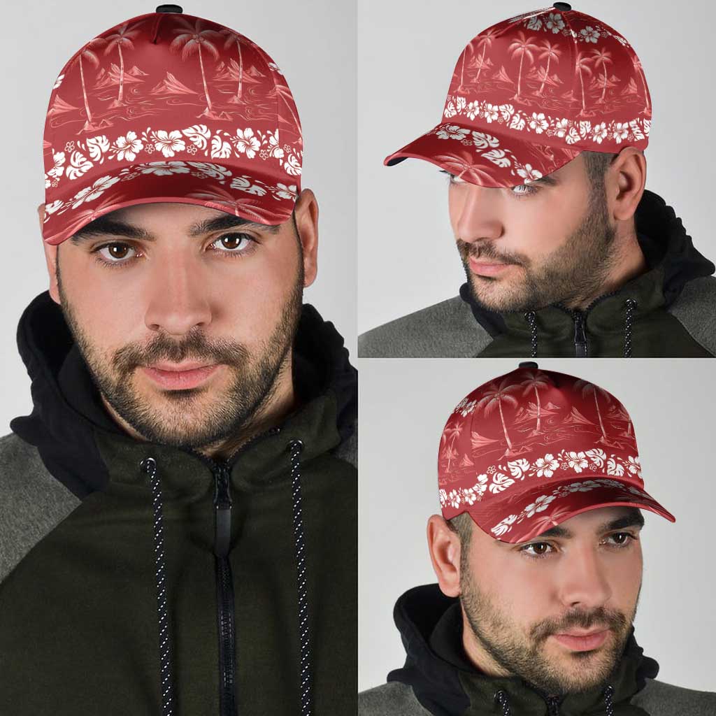 Red Hawaii Palm Tree Hibiscus Classic Cap Fantasy Summer Vibe LT01 - Polynesian Pride