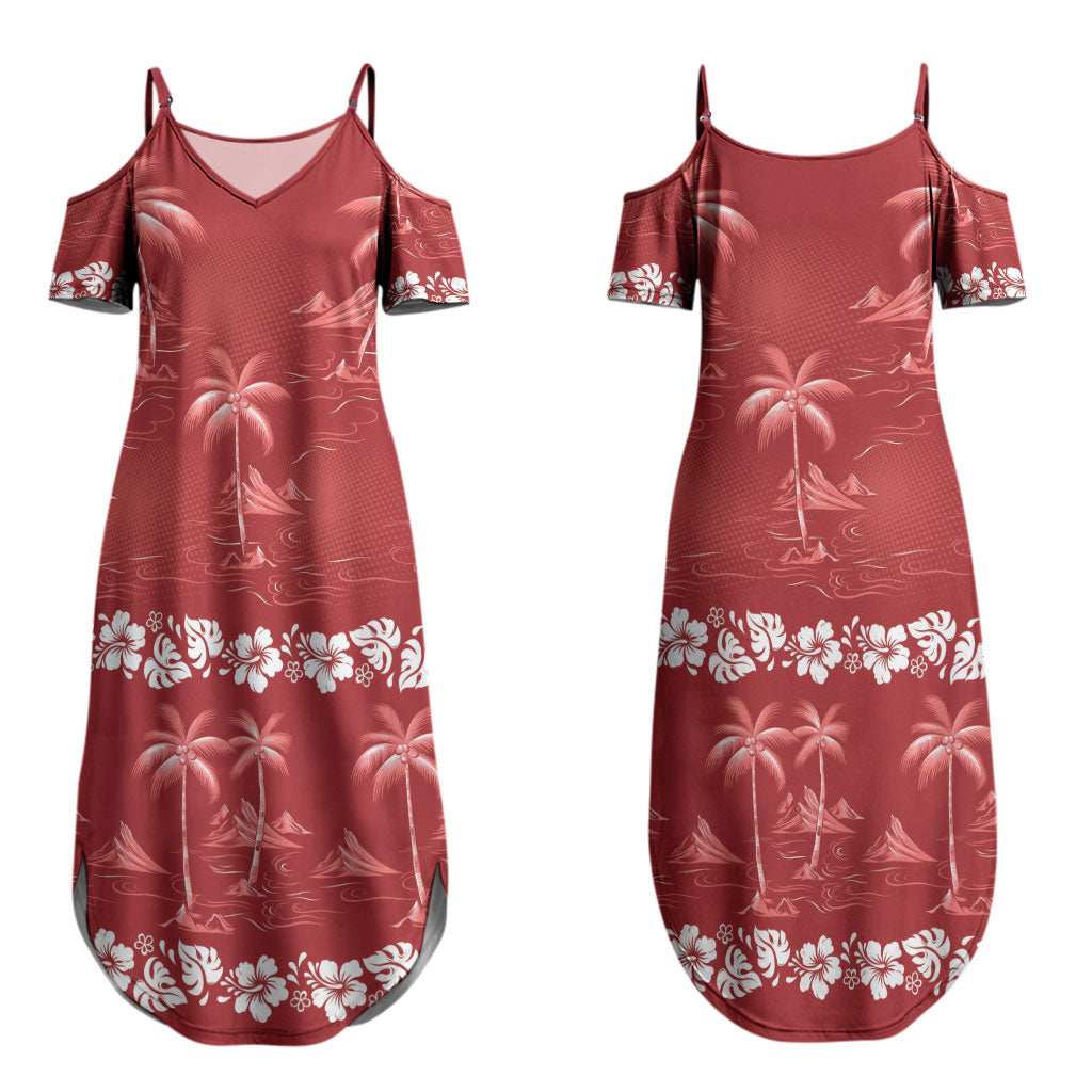 Red Hawaii Palm Tree Hibiscus Couples Matching Summer Maxi Dress and Hawaiian Shirt Fantasy Summer Vibe