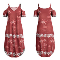 Red Hawaii Palm Tree Hibiscus Couples Matching Summer Maxi Dress and Hawaiian Shirt Fantasy Summer Vibe