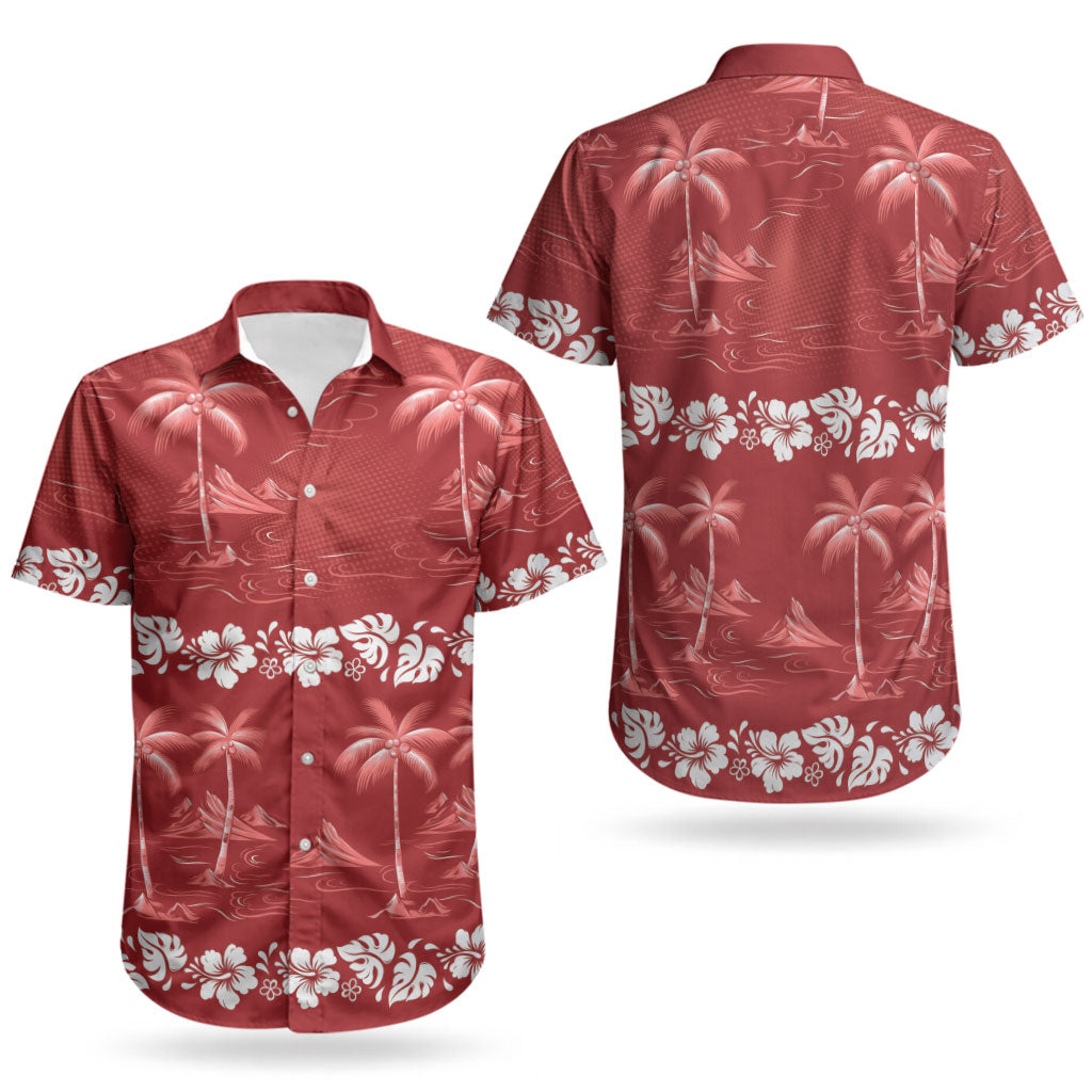 Red Hawaii Palm Tree Hibiscus Couples Matching Tank Maxi Dress and Hawaiian Shirt Fantasy Summer Vibe
