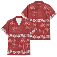 Red Hawaii Palm Tree Hibiscus Family Matching Long Sleeve Bodycon Dress and Hawaiian Shirt Fantasy Summer Vibe LT01 Dad's Shirt - Short Sleeve Red - Polynesian Pride