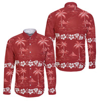 Red Hawaii Palm Tree Hibiscus Family Matching Off Shoulder Maxi Dress and Hawaiian Shirt Fantasy Summer Vibe
