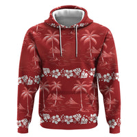Red Hawaii Palm Tree Hibiscus Hoodie Fantasy Summer Vibe
