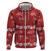 Red Hawaii Palm Tree Hibiscus Hoodie Fantasy Summer Vibe