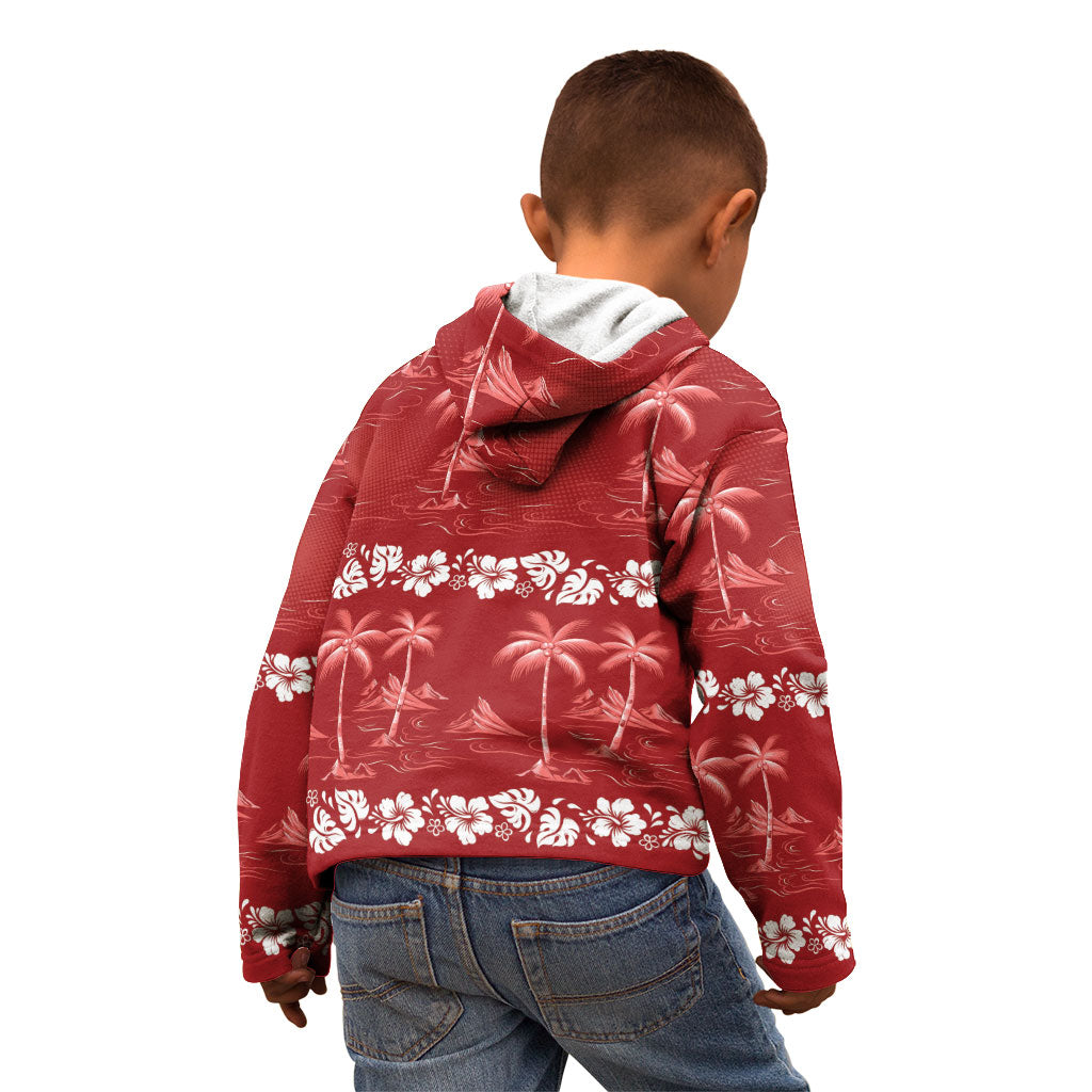 Red Hawaii Palm Tree Hibiscus Kid Hoodie Fantasy Summer Vibe LT01 - Polynesian Pride