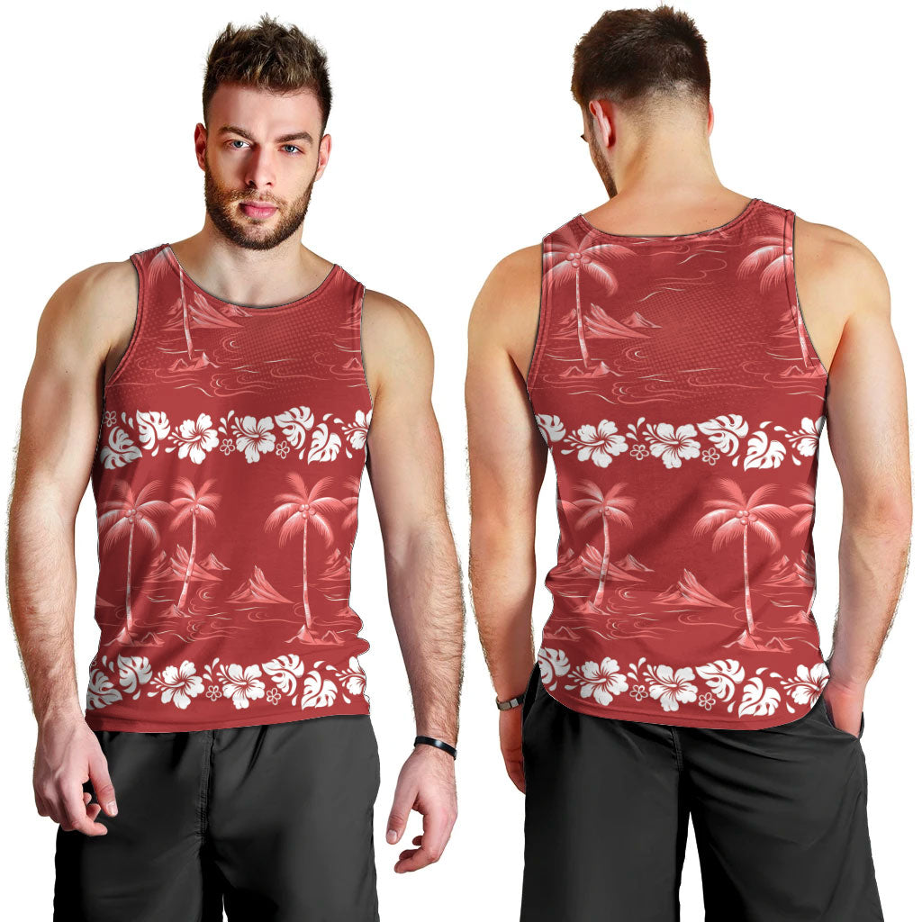 Red Hawaii Palm Tree Hibiscus Men Tank Top Fantasy Summer Vibe