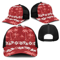 Red Hawaii Palm Tree Hibiscus Mesh Trucker Cap Fantasy Summer Vibe LT01 - Polynesian Pride