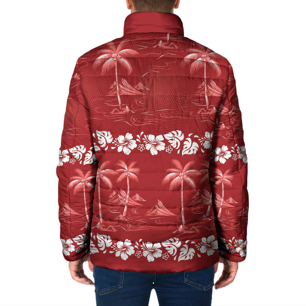 Red Hawaii Palm Tree Hibiscus Padded Jacket Fantasy Summer Vibe LT01 - Polynesian Pride