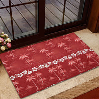 Red Hawaii Palm Tree Hibiscus Rubber Doormat Fantasy Summer Vibe