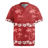 Red Hawaii Palm Tree Hibiscus Rugby Jersey Fantasy Summer Vibe LT01 Red - Polynesian Pride