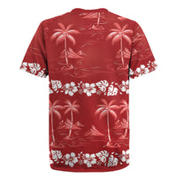 Red Hawaii Palm Tree Hibiscus Rugby Jersey Fantasy Summer Vibe LT01 - Polynesian Pride