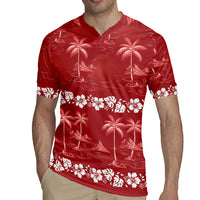 Red Hawaii Palm Tree Hibiscus Rugby Jersey Fantasy Summer Vibe LT01 - Polynesian Pride