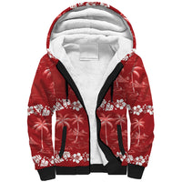 Red Hawaii Palm Tree Hibiscus Sherpa Hoodie Fantasy Summer Vibe LT01 Unisex Red - Polynesian Pride