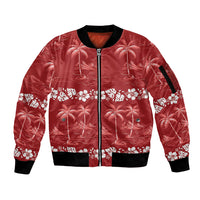 Red Hawaii Palm Tree Hibiscus Sleeve Zip Bomber Jacket Fantasy Summer Vibe LT01 Unisex Red - Polynesian Pride