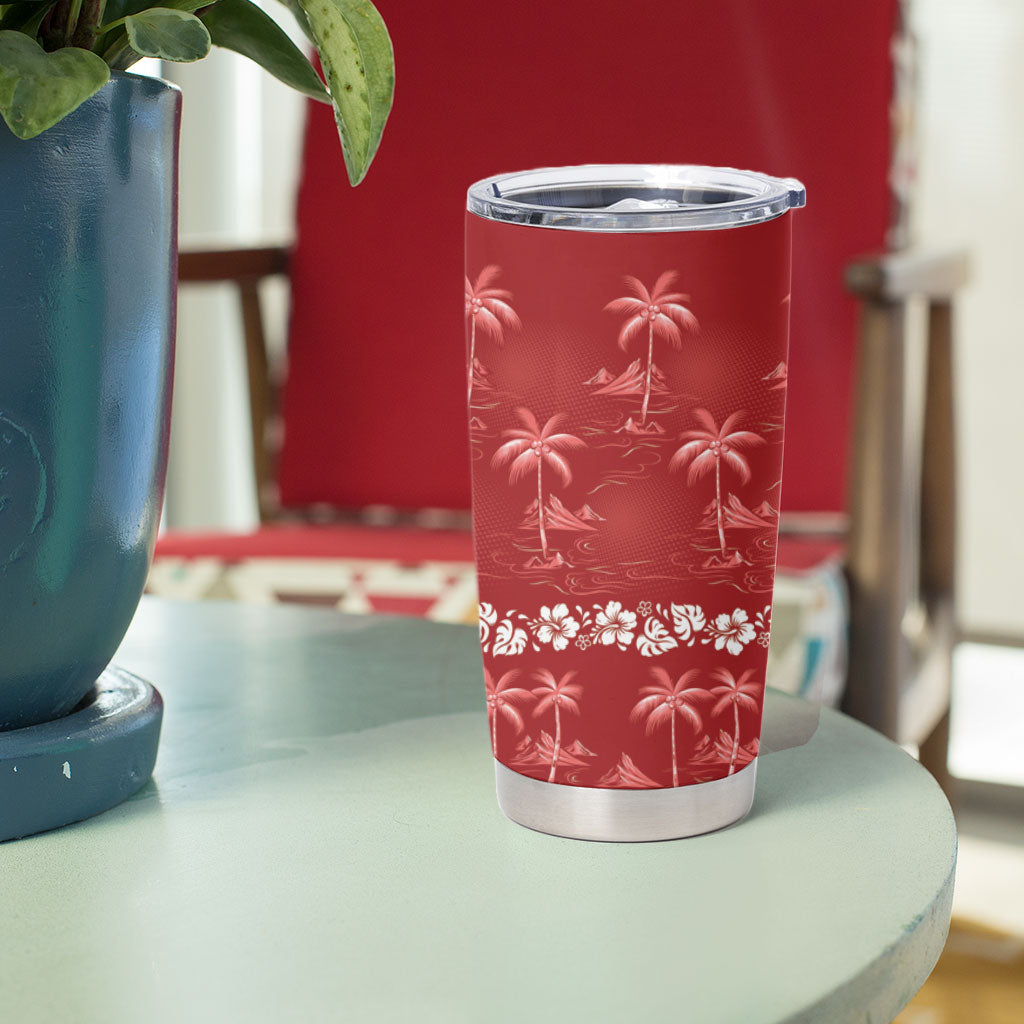 Red Hawaii Palm Tree Hibiscus Tumbler Cup Fantasy Summer Vibe LT01 - Polynesian Pride