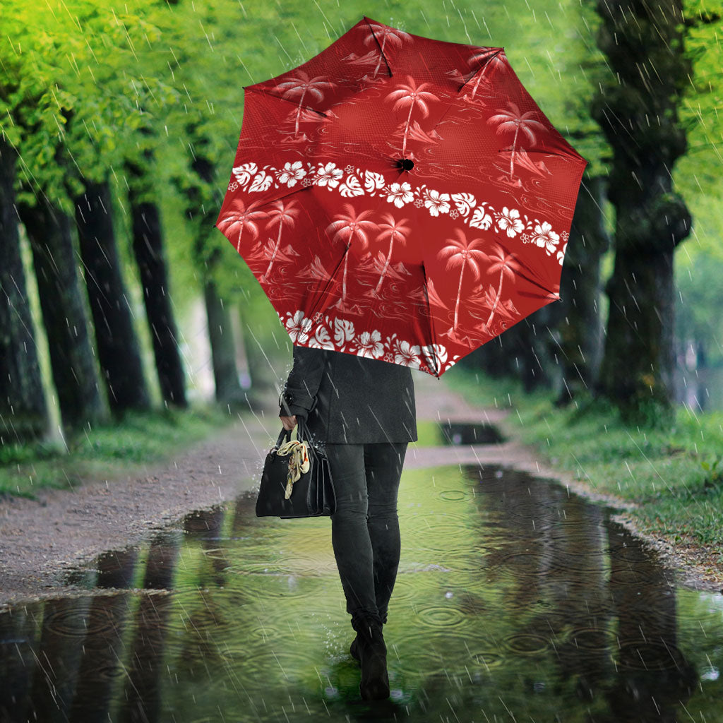 Red Hawaii Palm Tree Hibiscus Umbrella Fantasy Summer Vibe LT01 - Polynesian Pride