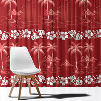 Red Hawaii Palm Tree Hibiscus Window Curtain Fantasy Summer Vibe