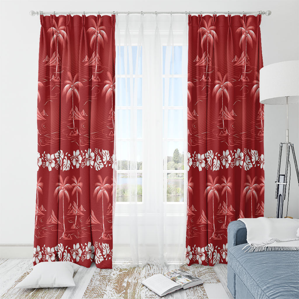 Red Hawaii Palm Tree Hibiscus Window Curtain Fantasy Summer Vibe
