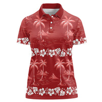 Red Hawaii Palm Tree Hibiscus Women Polo Shirt Fantasy Summer Vibe