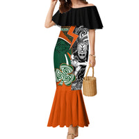 New Zealand and Ireland Rugby Family Matching Mermaid Dress and Hawaiian Shirt Silver Fern With Shamrock 2023 World Cup LT01 Mom's Dress Art - Polynesian Pride