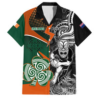 New Zealand and Ireland Rugby Family Matching Off Shoulder Short Dress and Hawaiian Shirt Silver Fern With Shamrock 2023 World Cup LT01 Dad's Shirt - Short Sleeve Art - Polynesian Pride