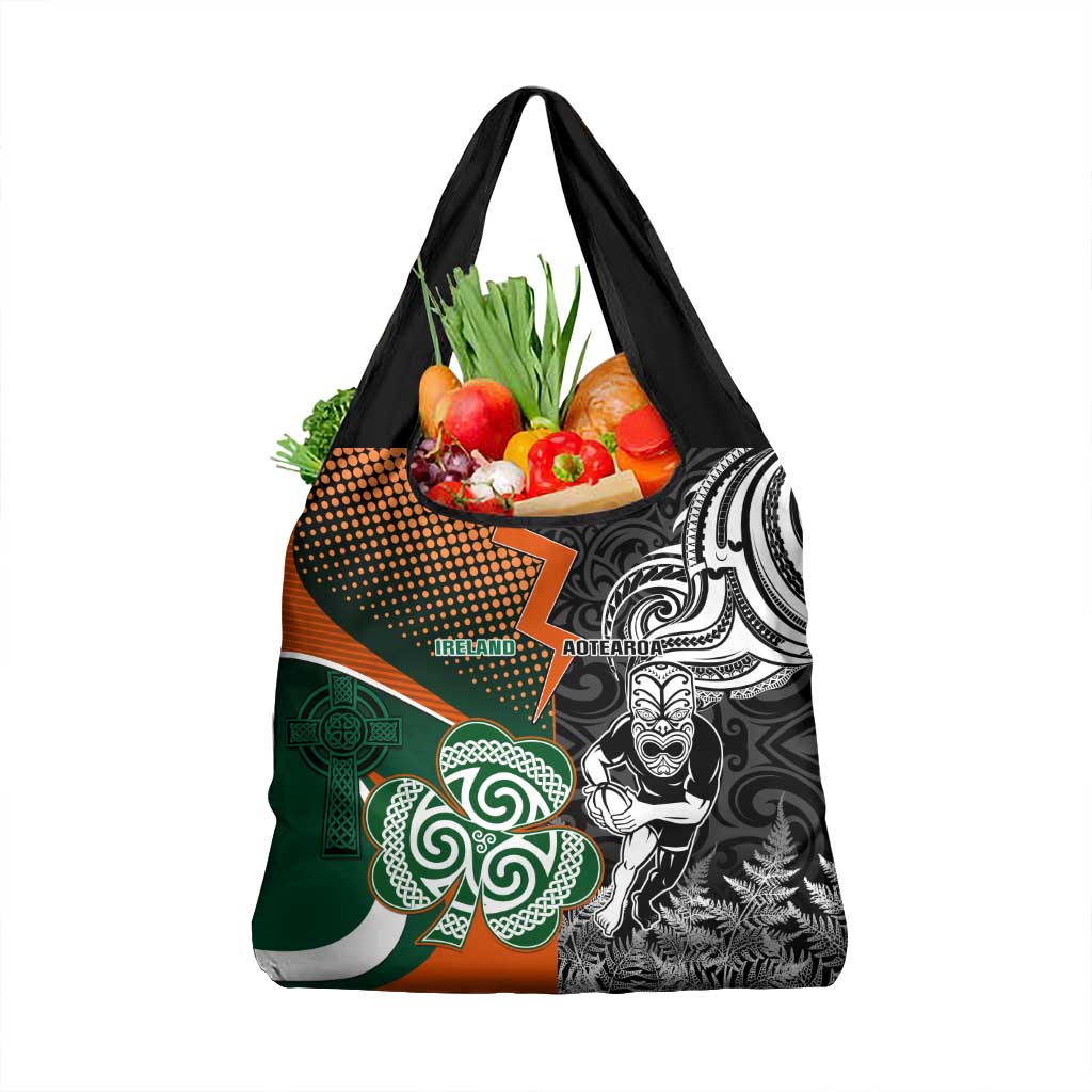 New Zealand and Ireland Rugby Grocery Bag Silver Fern With Shamrock 2023 World Cup