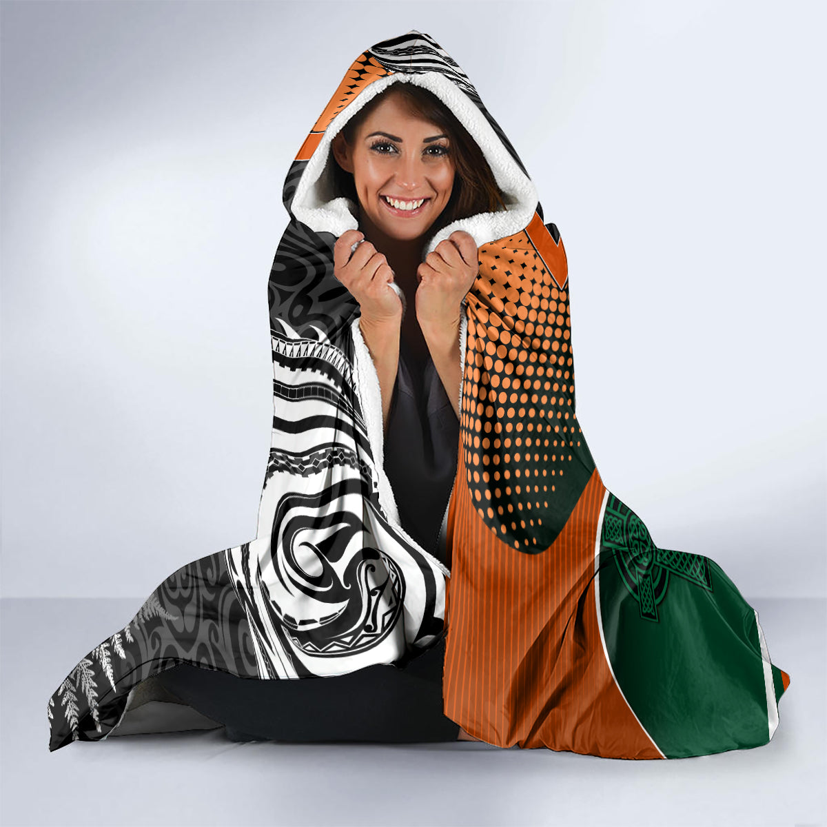 New Zealand and Ireland Rugby Hooded Blanket Silver Fern With Shamrock 2023 World Cup LT01 - Polynesian Pride