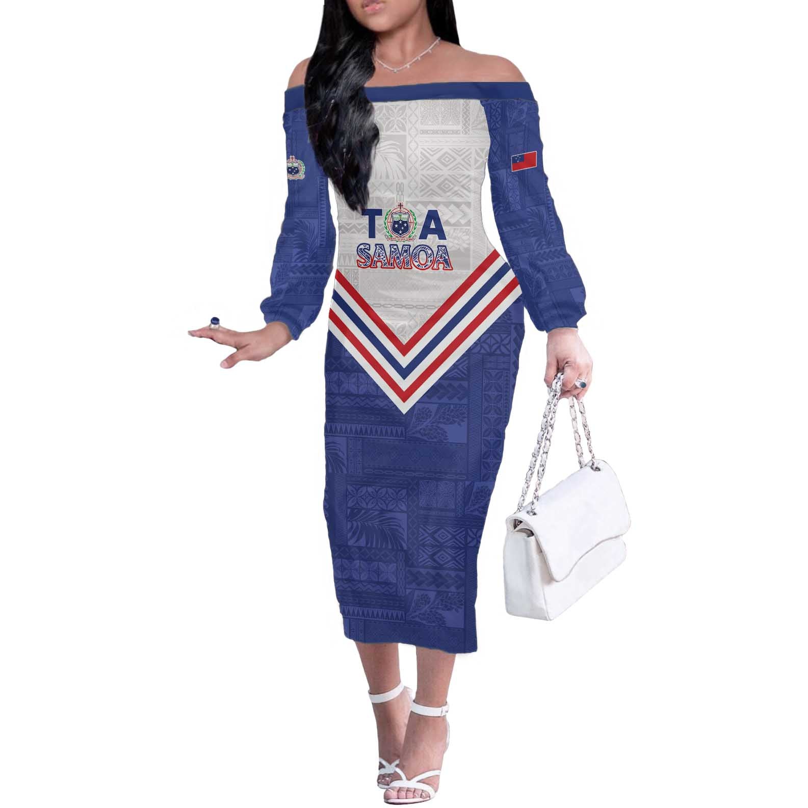 Custom Toa Samoa Rugby Off The Shoulder Long Sleeve Dress 1992-1993 Special Edition - Polynesian Pride