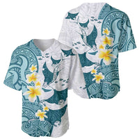 Maori Manta Ray Plumeria Teal Baseball Jersey
