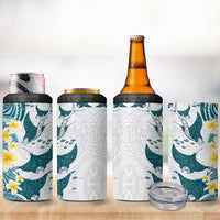 Maori Manta Ray Plumeria Teal 4 in 1 Can Cooler Tumbler