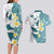 Maori Manta Ray Plumeria Teal Couples Matching Long Sleeve Bodycon Dress and Hawaiian Shirt