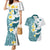 Maori Manta Ray Plumeria Teal Couples Matching Mermaid Dress and Hawaiian Shirt