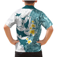 Maori Manta Ray Plumeria Teal Family Matching Mermaid Dress and Hawaiian Shirt