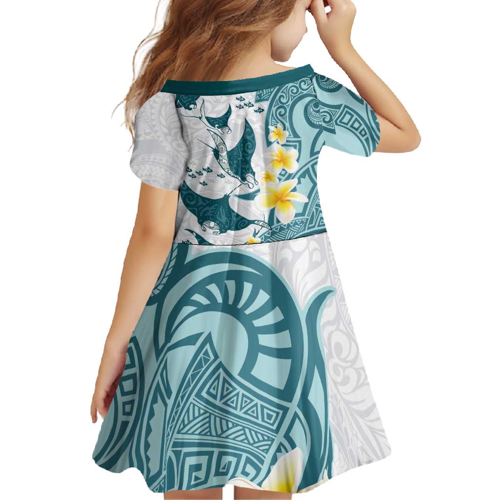 Maori Manta Ray Plumeria Teal Family Matching Mermaid Dress and Hawaiian Shirt