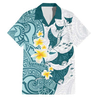 Maori Manta Ray Plumeria Teal Family Matching Mermaid Dress and Hawaiian Shirt